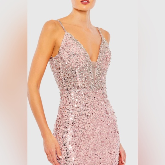 NWT | Mac Duggal 69175 Rose Pink Plunge Neck Sleeveless Trumpet Gown Size 10 - Picture 3 of 17